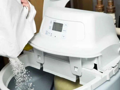 Filling the salt tank of a water softener