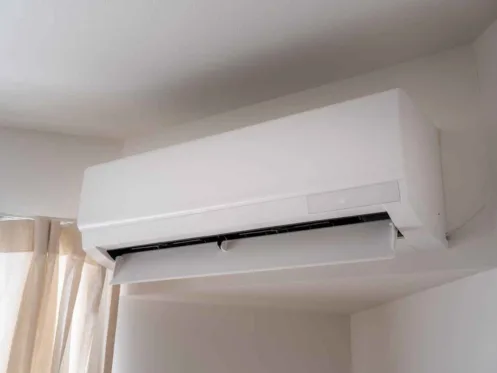 Ductless air conditioner mounted on the wall.